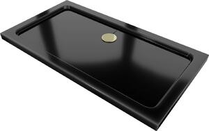 Mexen Flat, akrylátová sprchová vanička 120x70x5 cm SLIM, čierna, zlatý sifón, 40707012G