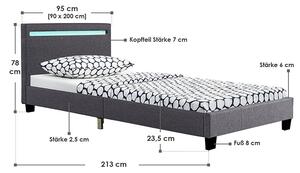 Čalúnená posteľ Verona 90 x 200 cm s LED osvetlením v tmavosivej farbe