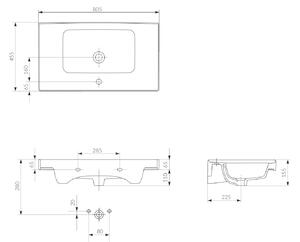 Cersanit Crea umývadlo 80.5x45.5 cm obdĺžnik umývadlo na nábytok biela K114-017