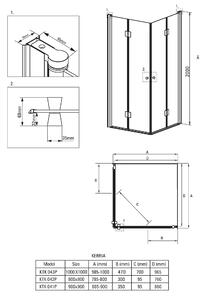 Deante Kerria, štvorcový sprchový kút so skladacími dverami 90x90 cm, výška 200cm, 6mm číre sklo s ActiveCover, chrómový profil, KTK_041P