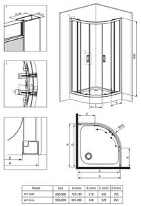 Deante Funkia, štvrťkruhový sprchový kút s posuvnými dverami 90x90 cm, výška 185cm, 5mm číre sklo, chrómový profil, KYP_051K