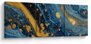 Obraz - Modrá abstrakcia so zlatom (s hodinami) (90x30 cm)