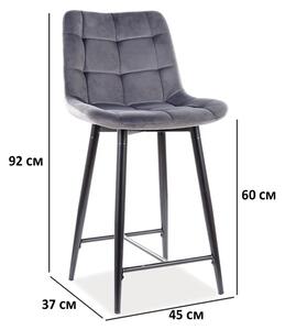 Polovičná barová stolička CHIC H-2 VELVET čierny rám / sivá BLUVEL 14