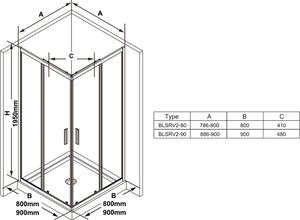 Ravak Blix sprchovací kút 90x90 cm obdĺžniková hliníková lesklé/priehľadné sklo X1LM70C00Z1