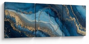 Obraz - Modrá mramorová abstrakcia (s hodinami) (90x30 cm)