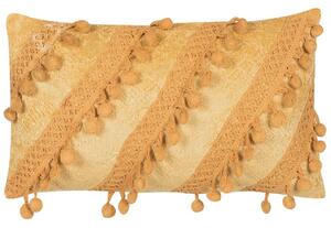 Dekoratívny vankúš žltý viskóza bavlna 30 x 50 cm obdĺžnikový tvar jednofarebný so strapcami pruhovaný retro boho štýl doplnky