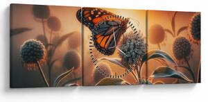 Obraz – Motýľ v zapadajúcom slnku (s hodinami) (90x30 cm)