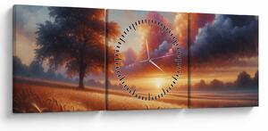 Obraz – Západ slnka na poli (s hodinami) (90x30 cm)