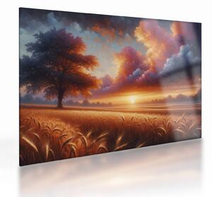 Sklenený obraz – Západ slnka na poli (70x50 cm)