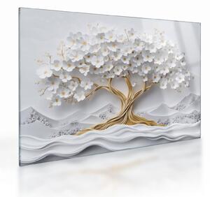 Sklenený obraz – 3D elegantný strom života plný kvetov (70x50 cm)
