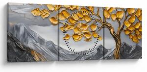 Obraz – Strom so zlatými listami (s hodinami) (90x30 cm)