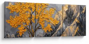 Obraz – Zlatý strom v horách (s hodinami) (90x30 cm)