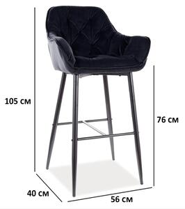 Barová stolička CHERRY H-1 VELVET čierny rám/čierny BLUVEL 19