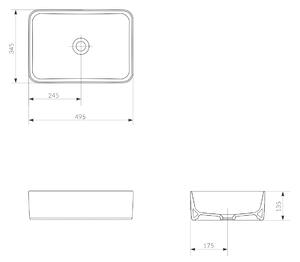 Cersanit Crea umývadlo 49.5x34.5 cm obdĺžnik pultové umývadlo biela K114-001-BOX