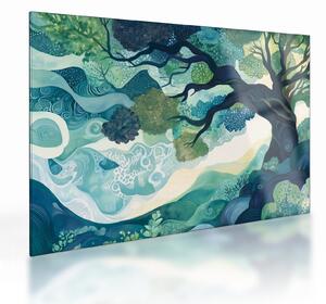 Sklenený obraz – Zelená koruna stromu života (70x50 cm)