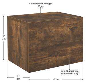 Nočný stolík 40x29x30 cm s 2 šuflíkmi, vzhľad dreva