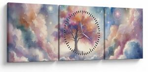 Obraz – Strom života v oblakoch (s hodinami) (90x30 cm)