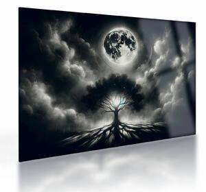 Sklenený obraz – Čiernobiely strom v splne (70x50 cm)