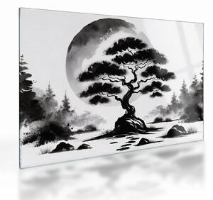 Sklenený obraz – Čiernobiela bonsai (70x50 cm)