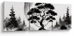 Obraz – Čiernobiela bonsai (s hodinami) (90x30 cm)