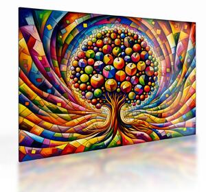 Sklenený obraz – Farebný strom s jablkami (70x50 cm)