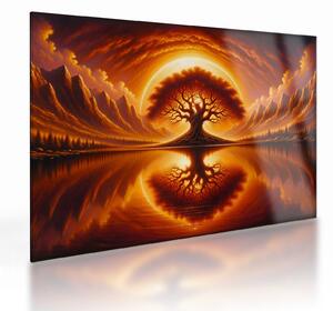 Sklenený obraz – Strom v krvavom slnku (70x50 cm)