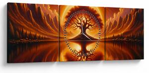 Obraz – Strom v krvavom slnku (s hodinami) (90x30 cm)
