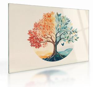 Sklenený obraz – Duálny strom s motýľom (70x50 cm)