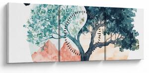 Obraz – Akvarelový strom plný života (s hodinami) (90x30 cm)