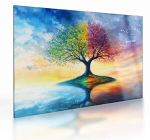 Sklenený obraz – Maľovaný strom ročných období (70x50 cm)