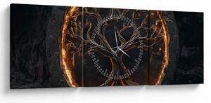 Obraz – Strom života v láve I. (s hodinami) (90x30 cm)