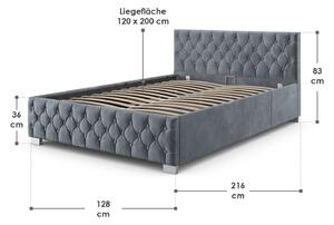 Čalúnená posteľ Nizza 120 x 200 cm s LED osvetlením v tmavosivej farbe