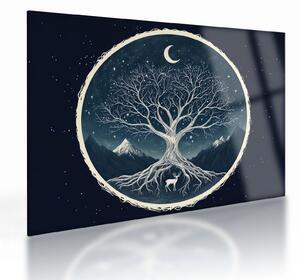 Sklenený obraz – Magický strom s jeleňom II. (70x50 cm)