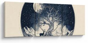 Obraz – Magický strom s jeleňom I. (s hodinami) (90x30 cm)