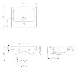 Cersanit Crea umývadlo 50.5x40 cm obdĺžnik umývadlo na nábytok biela K114-005