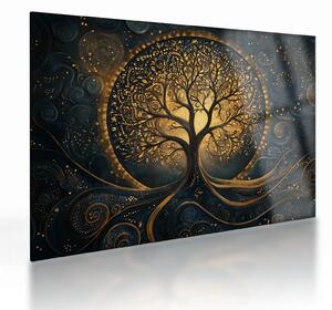 Sklenený obraz – Strom so zlatou aurou (70x50 cm)