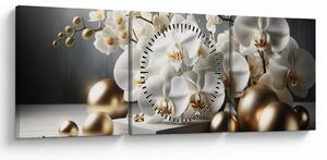 Obraz - Orchidea a zlaté gule (s hodinami) (90x30 cm)