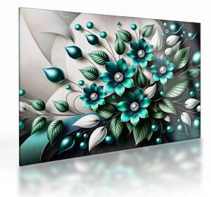 Sklenený obraz - 3D tyrkysové kvety (70x50 cm)