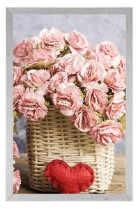 Plagát kytička ružových karafiátov v košíku