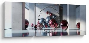 Obraz - 3D priestor s guľami II. (s hodinami) (90x30 cm)