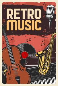 Umelecká tlač Retro music poster, instruments and vinyl, seamartini, (26.7 x 40 cm)