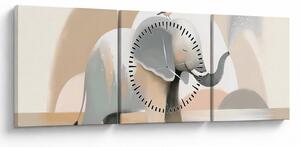 Obraz - Slon v pastelových farbách (s hodinami) (90x30 cm)