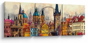 Obraz - Jeseň v maľovanom meste (s hodinami) (90x30 cm)