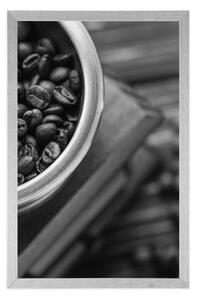 Plagát vintage mlynček na kávu v čiernobielom prevedení