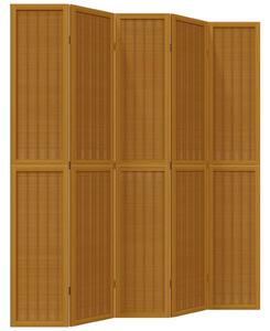 Paraván, 5 panelov, hnedý, masívne drevo paulovnie