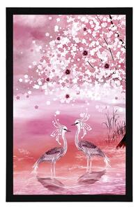 Plagát volavky pod magickým stromom v ružovom prevedení - 20x30 white