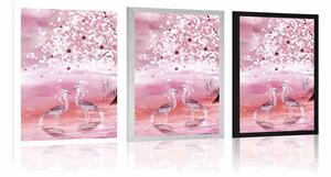 Plagát volavky pod magickým stromom v ružovom prevedení - 20x30 white