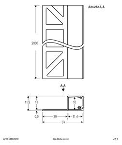 EVN APFL5 dlaždicový profil bočný 200x3,3 cm biela