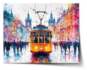 Sablio Plagát Žltá električka Paint - 60x40 cm