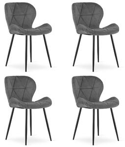Set 4 zamatových stoličiek MANGO - tmavosivý zamat / čierne nohy
